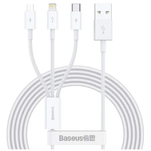 Baseus Cable Superior Series 3-in-1 Fast Charging Data Cable USB to M+L+C 3.5A 1.5m White (CAMLTYS-02) - Image 3