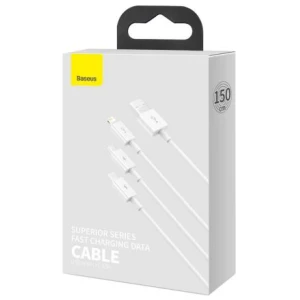 Baseus Cable Superior Series 3-in-1 Fast Charging Data Cable USB to M+L+C 3.5A 1.5m White (CAMLTYS-02) - Image 2