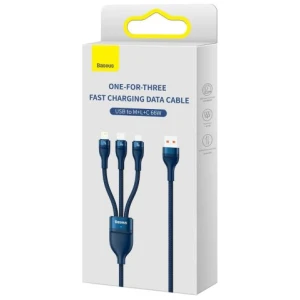 Baseus Universal Cable, Flash Series II 3-in-1 Fast Charging Data Cable (USB-A to Micro + Lightning + Type-C) 66W, 480mbps, 1.2m, Blue (CASS040003)