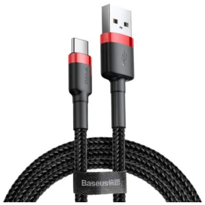 Baseus Type-C Cafule Cable 3A 0.5m Red + Black (CATKLF-A91) - Image 3
