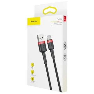 Baseus Type-C Cafule Cable 3A 0.5m Red + Black (CATKLF-A91) - Image 2