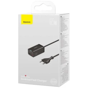 Baseus Travel Charger GaN3 Pro Quick wall charger C+C+U, PD3.0, QC4.0 +, AFC, FCP, SCP, PPS, MTK, (with Type C - Type C cable 1m) 65W, Black EU (CCGP040101)