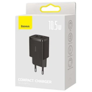 Baseus Travel Charger Compact wall Charger U+U, 10.5W EU Black (CCXJ010201)