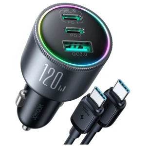 Joyroom Car Charger C+C+U, 100W, with Type-C to Type-C 100W cable (1,20m) Black (JR-CCN07) - Image 3