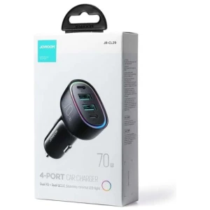 Joyroom Car Charger U+U+C+C, 2xQC 3.0, 2xPD, 70W, RGB, Black (JR-CL29)