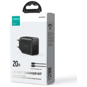 Joyroom Travel Charger Type-C, PD 20W with Type-C to Lightning cable, 1m, Black (JR-TCF06)
