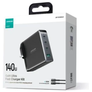 Joyroom Travel Charger GaN Fast Charger C+C+C+U, 140W, with Type-C to Type-C, PD 240W cable (1,20m) Black EU (JR-TCG05EU)