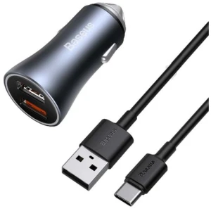 Baseus Car Charger Golden Contactor Pro with (USB/Type-C cable 5A), 2xUSB Quick Charge, SCP, FCP, AFC 40W Gray (TZCCJD-A0G) - Image 3