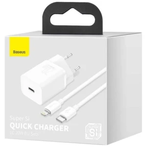 Baseus Travel Charger set Super Si 1C QC (With Simple Wisdom Cable Type-C to Lightning 1m) 20W EU White (TZCCSUP-B02) - Image 2