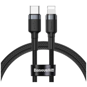Baseus Type-C - Lightning Cafule Cable Durable Nylon Braided QC3.0 18W 1m Black/Gray (CATLKLF-G1) - Image 3