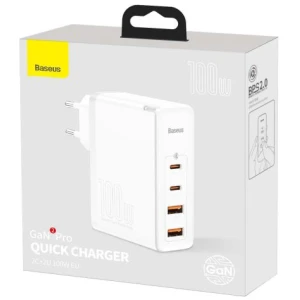 Baseus Travel Charger GaN2 Pro Quick wall charger C+C+U+U, PD 3.0, QC 4.0+, 100W EU White (CCGAN2P-L02)