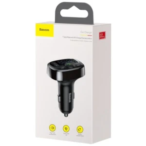 Baseus Car Charger Bluetooth FM Transmitter S-09A, BT. 4.2, 10m Range, 2x USB-A 3.4A, Micro SD card Reader, Black (CCMT000001)
