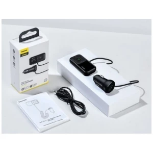 Baseus Car Charger Bluetooth Fm Transmitter T-typed S-16 with display 2xUSB MicroSD Black (CCMT000201)