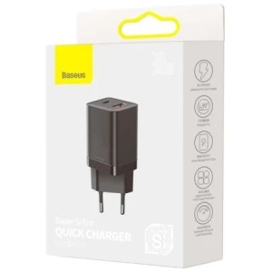 Baseus Travel Charger Super Si Pro mini Fast Charger, C+U, PD 3.0, QC 3.0 30W EU Black (CCSUPP-E01)