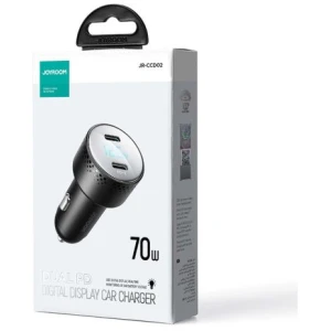 Joyroom Car Charger with Digital Display, U+C, QC 3.0, PD, 70W, Black (JR-CCD02)