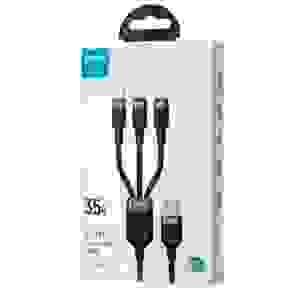 Joyroom 3-in-1 USB - Lightning/ Type-C/ Micro USB Cable Multi-Color Series A18, 2.4A, 0.3m, Black (S-1T3018A18)