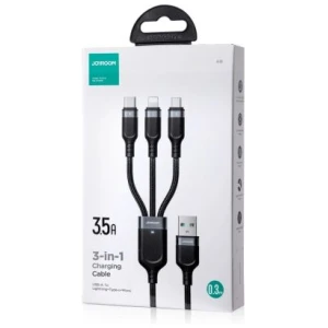 Joyroom 3-in-1 USB - Lightning/ Type-C/ Micro USB Cable Multi-Color Series A18, 2.4A, 0.3m, Black (S-1T3018A18)