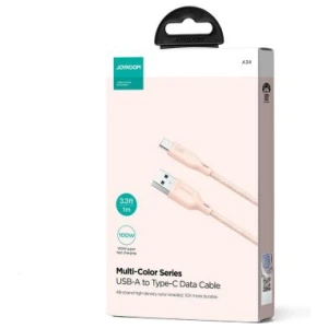 Joyroom USB - Type-C Multi-Color Series Fast Charging and Data Cable, 100W, 1m, Pink (S-A34)