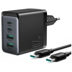 Joyroom Travel Charger GaN Fast Charger C+C+U+U, 67W, with Type-C to Type-C, PD 100W cable (1,2m) Black (TCG02)