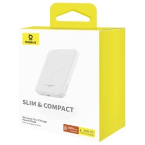 Baseus Power Bank Magnetic Mini Wireless Charging, PD 20W, 5000 mAh with Type-C to Type-C cable (0.3m) White EU (P10022107223-00)