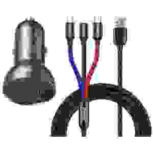 Baseus Car Charger Digital Display 2xUSB with 3-in-1 Cable 1.2m, 24W 4.8A, Black/Gray (TZCCBX-0G) - Image 3