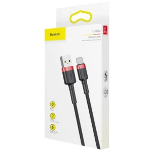 Baseus Type-C Cafule Cable 3A 1m Red + Black (CATKLF-B91)