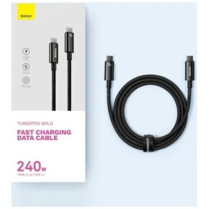 Baseus Type-C to Type-C Tungsten Gold Series Cable 480Mb/s, 240W, 2m, Black (CAWJ040101)