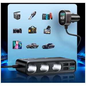 Joyroom Car Charger 9-in-1, (C+U+U+U+U+U+ 3 cigarette lighter socket) 154W, Black (JR-CL06) - Image 3