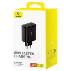 Baseus Travel Charger Cube Pro GaN Quick Charger C+C+U, 65W, Black EU (P10152301113-00)
