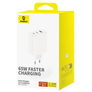Baseus Travel Charger Cube Pro GaN Quick Charger C+C+U, 65W, White EU (P10152301213-00)