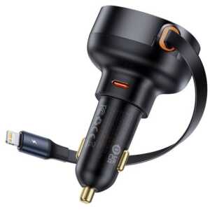 Baseus Car Charger Enjoyment Pro Fast Charger Type-C female, Lightning male (0.75m) Built-in Retractable Cable,55W Black EU (C00057803111-00) - Image 3