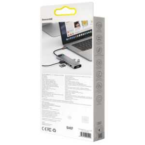 Baseus HUB Metal Gleam Series 11-in-1 Multifunctional (Type-C to 3xUSB3.2/PD 100W/3,5 mm Jack/VGA Full HD 60Hz/2xHDMI 4K/TF+SD card/ RJ45) Space Gray (CAHUB-CT0G) - Image 3