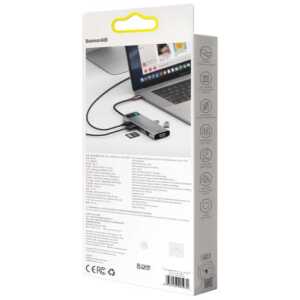 Baseus HUB Metal Gleam Series 9-in-1 Multifunctional (Type-C to 3x USB3.2/PD 100W/VGA Full HD 60Hz/HDMI 4K/TF+SD card/ RJ45) Space Gray (CAHUB-CU0G) - Image 3
