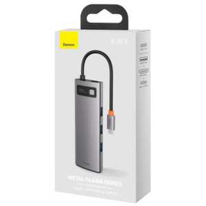 Baseus HUB Metal Gleam Series 8-in-1 Multifunctional (Type-C to PD/4K HD/USB3.0) Docking Station Gray (CAHUB-CV0G)