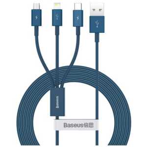 Baseus Cable Superior Series 3-in-1 Fast Charging Data Cable USB to M+L+C 3.5A 1.5m Blue (CAMLTYS-03) - Image 3