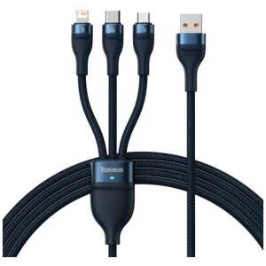 Baseus Universal Cable, Flash Series II 3-in-1 Fast Charging Data Cable (USB-A to Micro + Lightning + Type-C) 66W, 480mbps, 1.2m, Blue (CASS040003) - Image 3