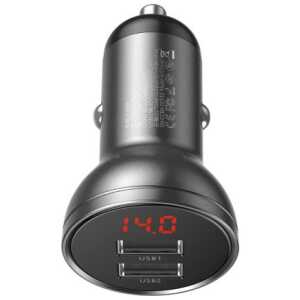 Baseus Car Charger Digital Display Dual USB 4.8A 24W Gray (CCBX-0G) - Image 3