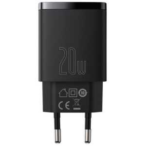 Baseus Travel Charger Compact Quick Charger U+C 20W EU Black (CCXJ-B01) - Image 3
