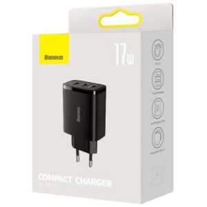 Baseus Travel Charger Compact wall Charger U+U+U, 17W EU black (CCXJ020101) - Image 2