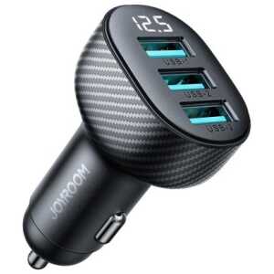 Joyroom Car Charger with Digital Display, U+U+U, 17W, Black (JR-CCD03) - Image 3