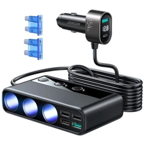 Joyroom Car Charger 9-in-1, (C+U+U+U+U+U+ 3 cigarette lighter socket) 154W, Black (JR-CL06)