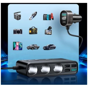 Joyroom Car Charger 9-in-1, (C+U+U+U+U+U+ 3 cigarette lighter socket) 154W, Black (JR-CL06) - Image 3