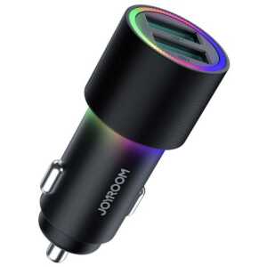 Joyroom Car Charger U+U, 24W, LED Light, Black (JR-CL10) - Image 3