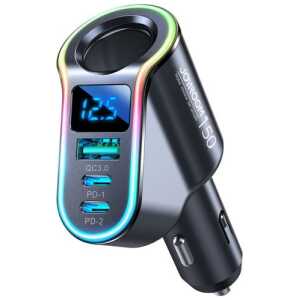 Joyroom Car Charger 4-in-1, Bluetooth Fm Transmitter C+C+U+Cigarette, PD 150W, Black (JR-CL21) - Image 3