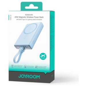 Joyroom Power Bank Magnetic Wireless charging, MagSafe 15W, C+Lightning. PD 20W, 10000 mAh with Type-C - Lightning cable, Blue (JR-PBM01)