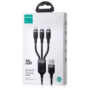 Joyroom 3-in-1 USB - Lightning/ Type-C/ Micro USB Cable Multi-Color Series A18, 2.4A, 0.3m, Black (S-1T3018A18)