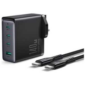 Joyroom Travel Charger GaN Fast Charger (UK) C+C+C+U, 140W, with Type-C to Type-C, PD 240W cable (1,2m) Black EU (JR-TCG05UK) - Image 3