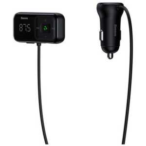 Baseus Car Charger Bluetooth Fm Transmitter T-typed S-16 with display 2xUSB MicroSD Black (CCMT000201) - Image 3