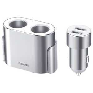 Baseus Car charger One to Two Cigarette Lighter(dual- lighter 80W+dual USB 3.1A) Silver (CRDYQ-0S) - Image 3
