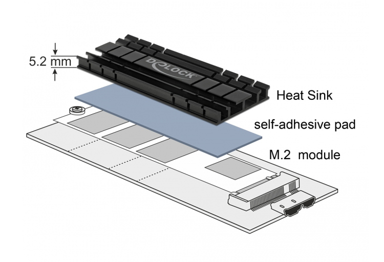DELOCK Ψύκτρα 70 mm flat για M.2 συσκευές, μαύρη - Image 2